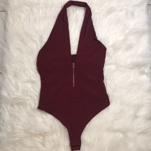 Low V burgundy bodysuit